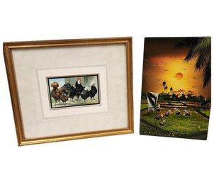 Gold Framed Rooster Print And Wall Plaque MS
