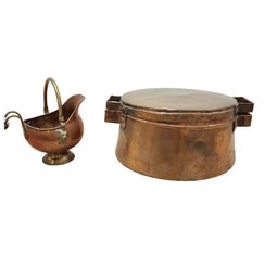 MB Antique French Copper Pot And Miniature Coal Scuttle