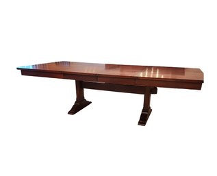 JK Custom Handmade Mahogany Trestle Table With Two Leaves**PICK UP SUNDAY 2/25 IN SYOSSET**