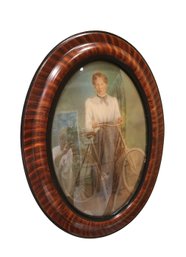 JK 1900s Antique Tiger Stripe Oval Convex Bubble Glass Frame - Port Washington Pick Up