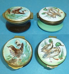 (2) Vintage Enamel Crummles Hinged Jars Made In  England, Signed Pieces, Mallard Ducks & Wren
