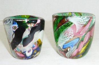 (2) 'Murano Tutti Frutti' Toothpicks Or Vase, Orig. Label On Underside (see Pics), Fabulous Italian Glass PAIR