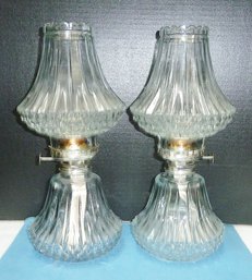 Pair, Glass Oil Lamps Marked Austria