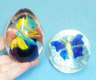 (2) Vinage Art Glass Paperweights