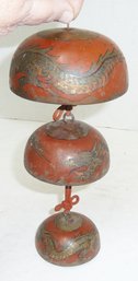 Vintage Cloisonne Chinese Temple Bell, 3 Graduated Hanging Bells