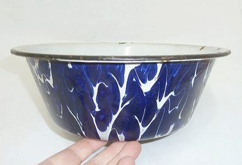 Vintage Cobalt Blue Graniteware Enamel Bowl