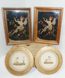 Vintage 'ANGELS' Framed Pictures, Pettipoint Needlework & Possible Watercolor