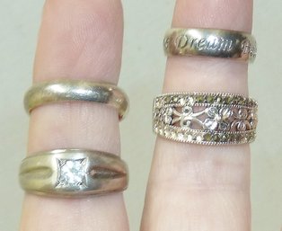 (4) Vintage Band Style Rings, Marked 925, 19.5gr