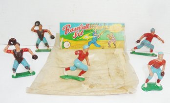 Vintage Baseball Set In Original Pkg, Baseball Player Figures, Vintage Toys