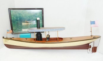 Squam Lake NH Steam Launch In Operation, Framed Picture & 29' Replica Boat