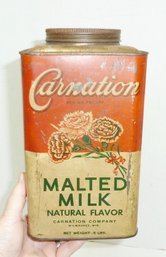 Vintage Carnation Malted Milk Tin, Advertising