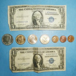 U.S. Money LOT, Silver Certificates, Assorted Coins (see Front & Back Pictures)