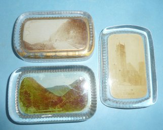 (3) Antique Flat Glass Photo Paperweights, Crawford Notch, Wht. Mountains Etc.