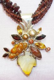 Gen. Garnet Bead & Gemstone Pendant Necklace, 'Echo Of The Dreamer' Artist Signed Statement Necklace