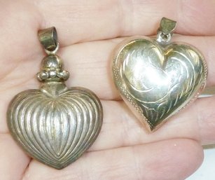 (2) Sterling Heart Pendants, 1 Opens For Powder Or Perfume, Mkd 925 Total Weight 17gr
