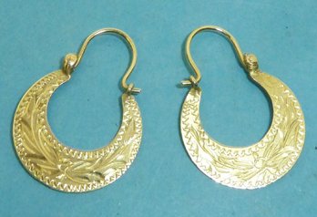 Vintage 14K 'Cuban Hoop' Pierced Earrings, Mkd 14K, Weighs 1.7gr.