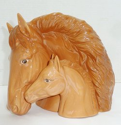 Vintage Ceramic Horse Planter Or Vase, Glazed Horses