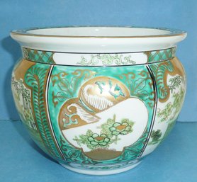 Vintage Hand Painted Jardiniere Planter, Mkd. Gold Imari