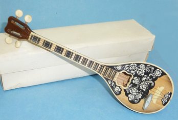Vintage Mandolin Shaped Novelty, Wind Up Music Box, Adorable Piece On Display
