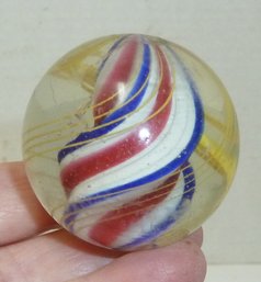BIG Vintage Glass Marble, Red White & Blue Spiral, Threaded Twist (see Ruler In Photos)