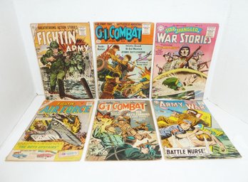 (6) Vintage 10 CENT Military Comic Books, GI Combat Etc. SEE LIST OFTITLES & CLOSE UP PHOTOS (both Sides)