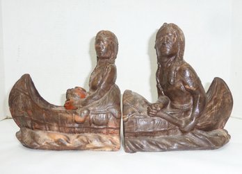 Mississippi Mud Pottery Indians In Canoe Bookends