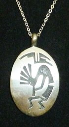 Vintage Native American Kokopelli Pendant Mkd. STERLING Signed, Chain Unmarked