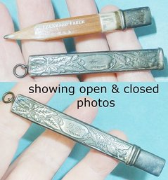 Vintage Sterling Cased Pencil Pendant, Art Nouveau Etched Design On The Sterling Case
