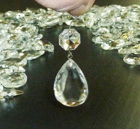 Generous LOT Of Vintage Tear Drop Crytals, Lamp Crystals
