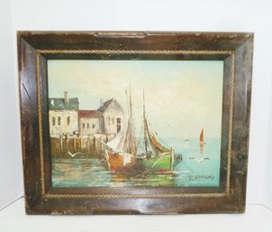 Vintage Framed, Signed, Oil Painting, SHIP