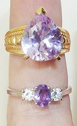 (2) Vintage Purple Stone Rings Marked 925 SEE SIZE