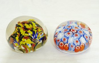 (2) Vintage Art Glass Paperweights