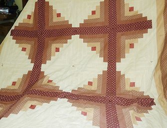 Vintage Quilt, Bedding, Log Cabin Design Coverlet 47' X 72'