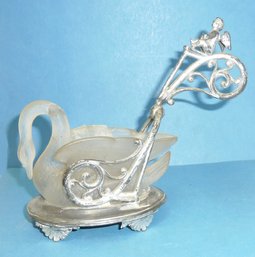 Antique Glass Swan Master Salt Or Relish