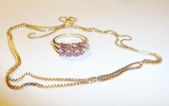 14K Gold LOT, 22' Box Link Chain & Size 5 Ruby Ring, 7.9gr