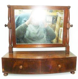 Antique Federal Shaving Mirror, Dovetail Construction 2 Drawer, Adj. Clear View Mirror, Bun Feet NICE