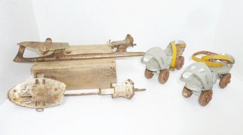 Vintage US Military Ice Skates,  Childs Roller Skates LOT