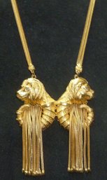 Rare Large 'ROSENFELD By FLORENZA Designer Pendant Necklace, Animal Head & Tassels ~ Ready To Wear