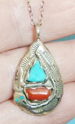 Vintage ZUNI Signed 925 Turq. Pendant Necklace