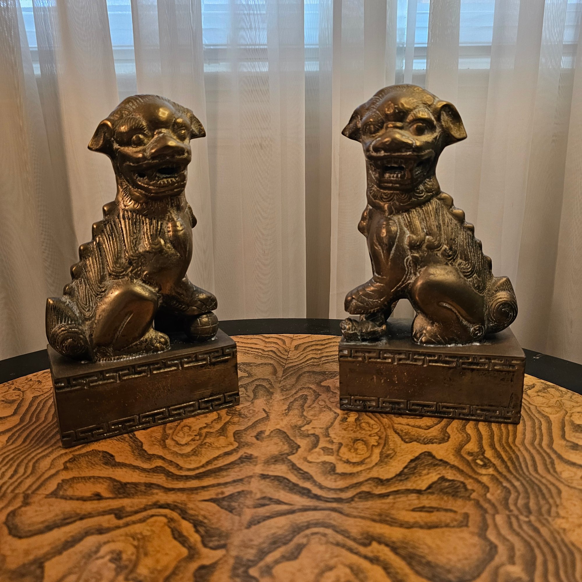 Pair Of Brass Foo Dog Guardian Statues Asian Style Decorative Figures ...