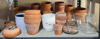Large Assortment Of Terracotta Planters, Glass Bowls, Cache Pots & Garden Containers