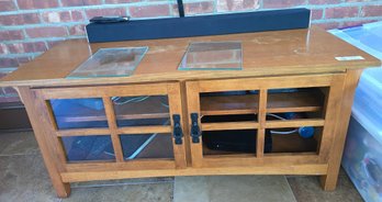 Mission Style Wood TV Stand Media Console Cabinet With Glass Doors