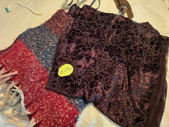 Lot Of 5 Fashion Scarves & Wraps Including Paisley, Floral Burnout, Woven & Clover Print Designs