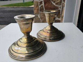 Pair Of Sterling Weighted Candlesticks 3.25H X 3.75 Base