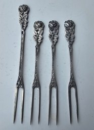 Set Of 4 Antiko 800 Silver Cocktail Forks  Rose Pattern  55g