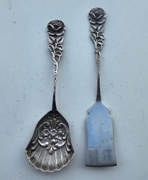 Antiko 800 Silver Serving Spoon & Spreader Set- Floral Rose Design- 36 Grams
