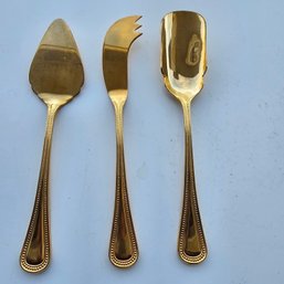 Godinger Gold-Tone Cheese & Serving Utensil Set  3 Piece Beaded Handle  7.5'