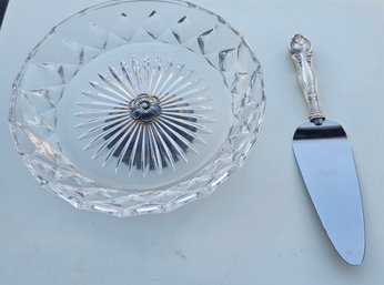 Sterling Silver & Crystal Serving Bowl W/ Knife - 2 Piece Set