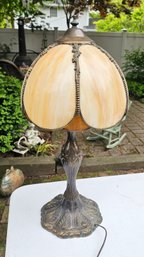 Original Vintage Brass Slag Glass Table Lamp