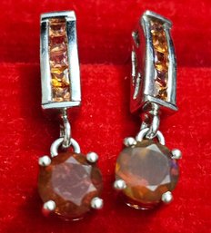 925 Sterling Silver Opal & Topaz Dangle Earrings 3g
